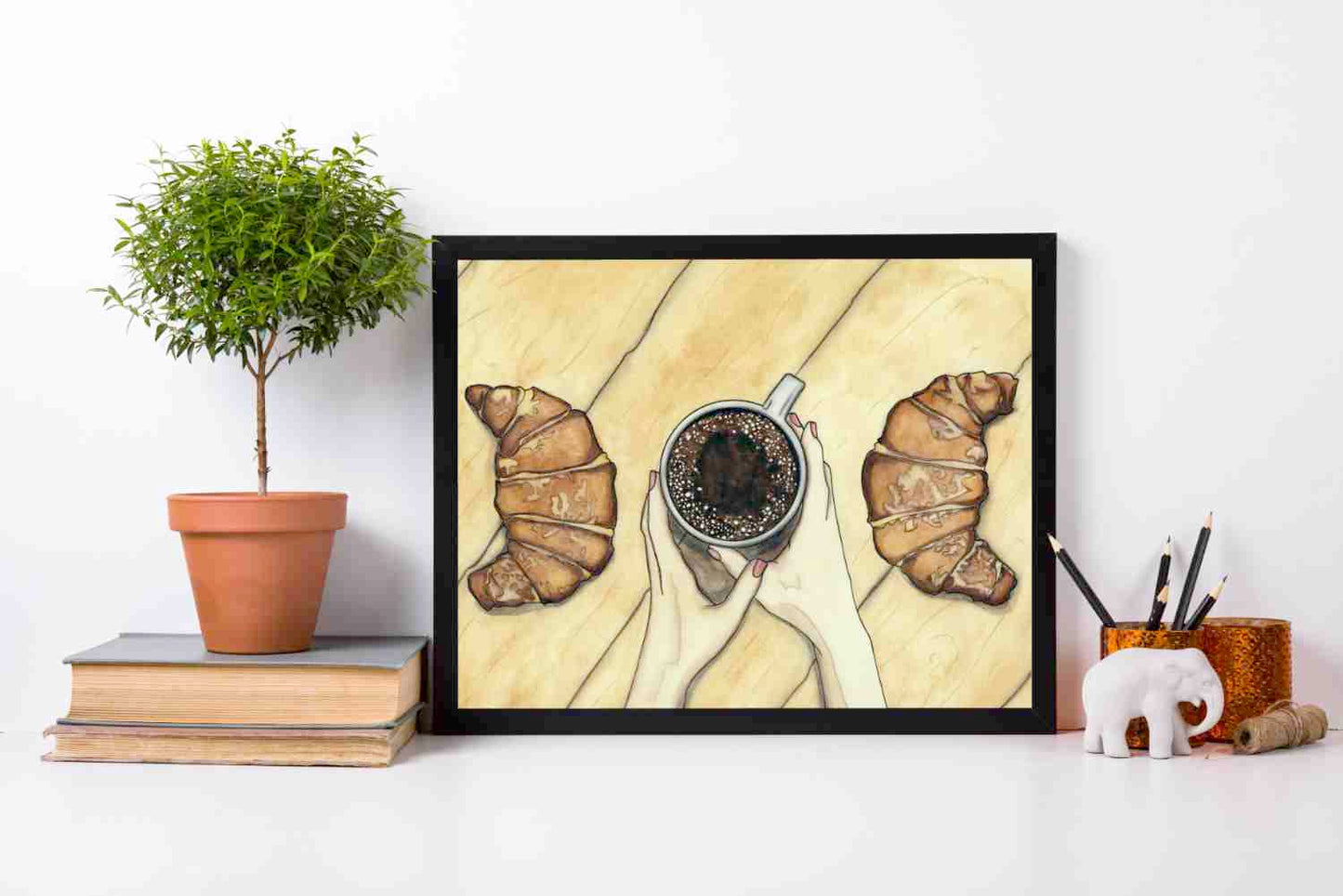 PinkPolish Design Art Prints "Moon Phases - But Coffee" Watercolor Painting: Art Print