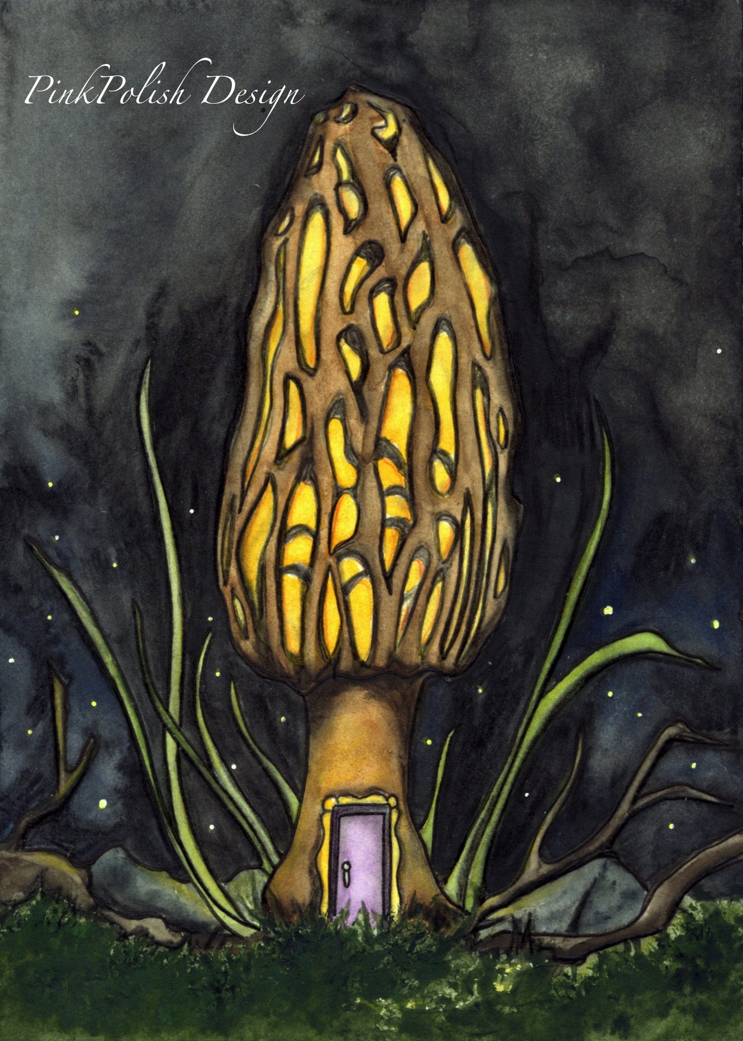 PinkPolish Design Art Prints "Morel Home" Watercolor Painting: Art Print