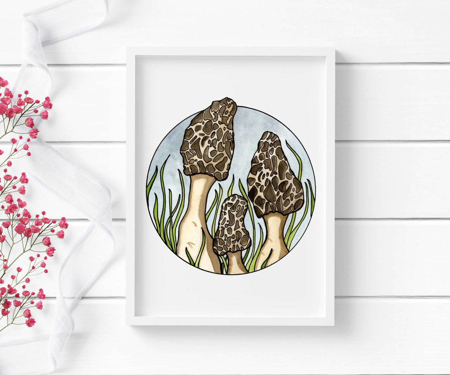 PinkPolish Design Art Prints "Morel Mushrooms" Watercolor Painting: Art Print