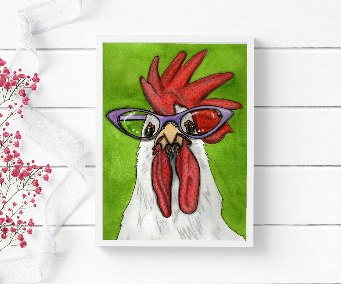 PinkPolish Design Art Prints "Ms. Cluck" Watercolor Painting: Art Print