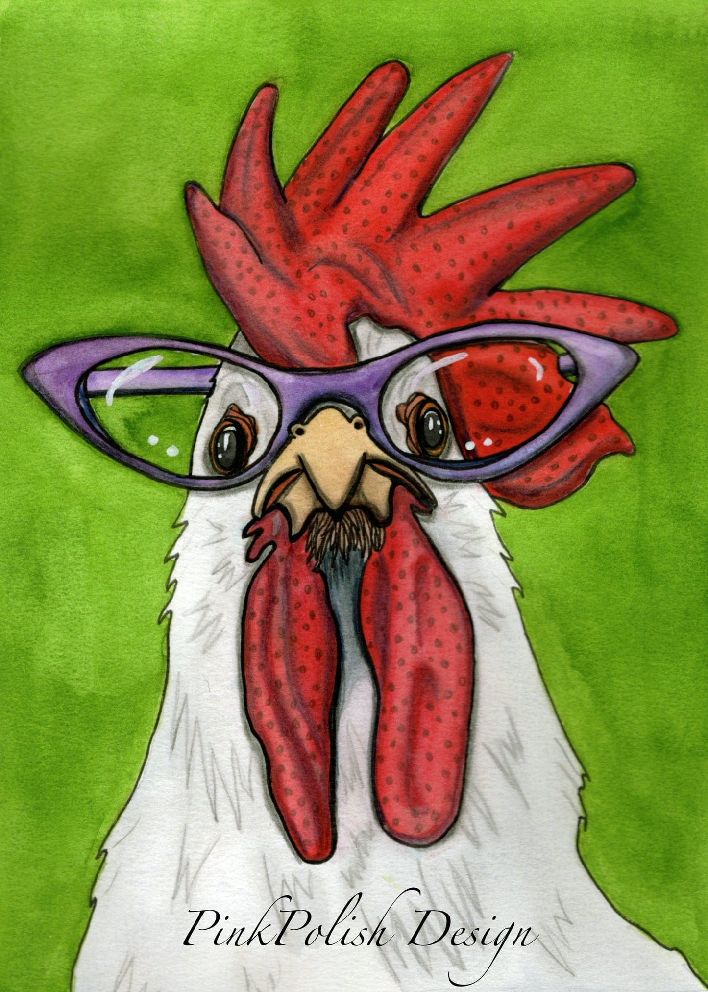 PinkPolish Design Art Prints "Ms. Cluck" Watercolor Painting: Art Print