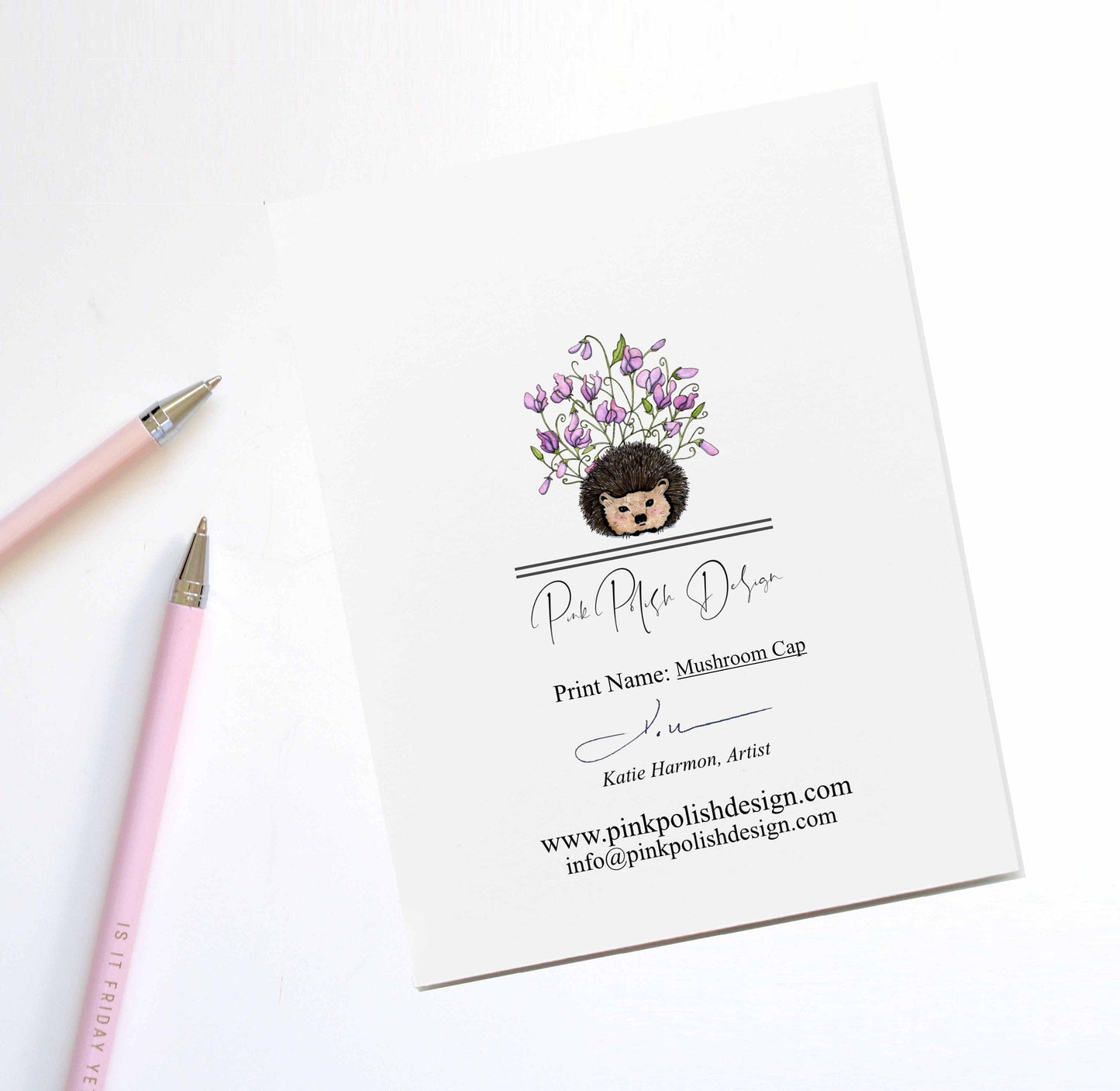 PinkPolish Design Note Cards "Mushroom Cap" Handmade Notecard