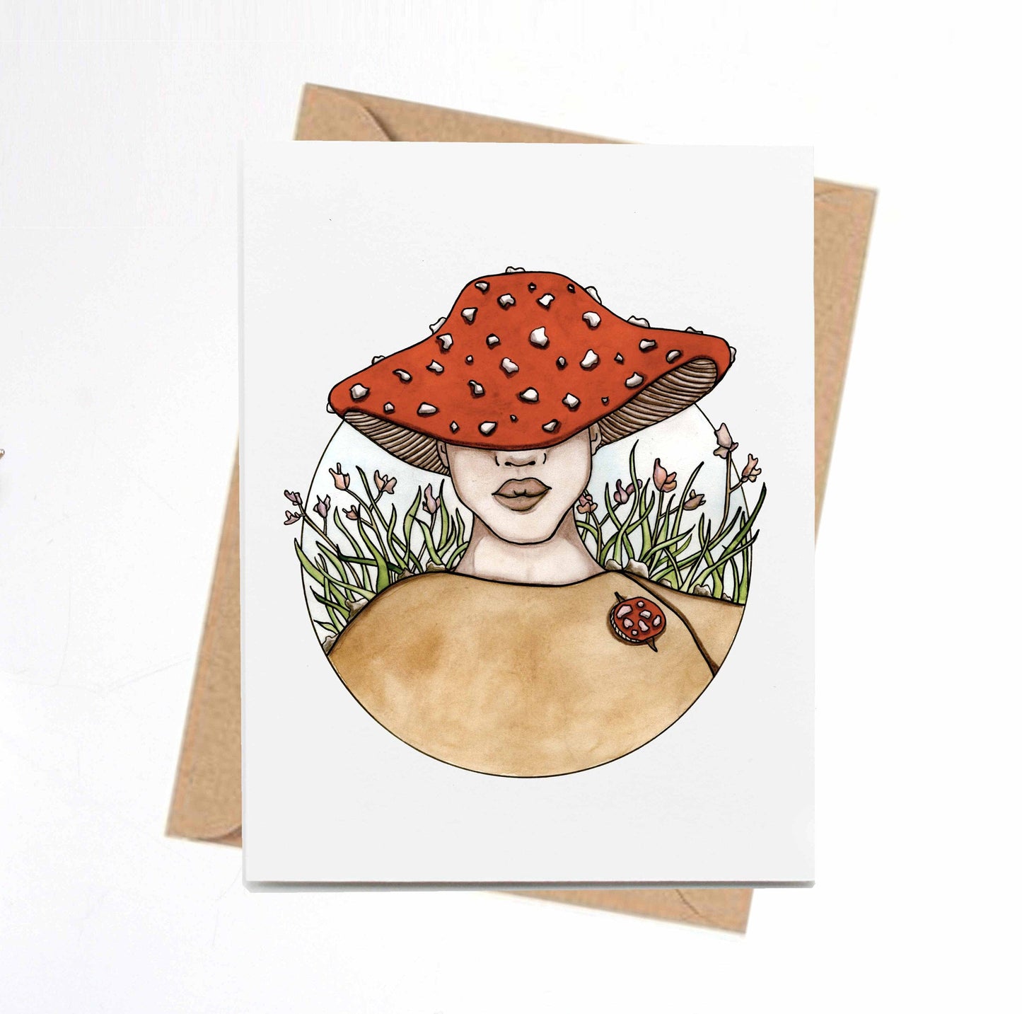 PinkPolish Design Note Cards "Mushroom Cap" Handmade Notecard