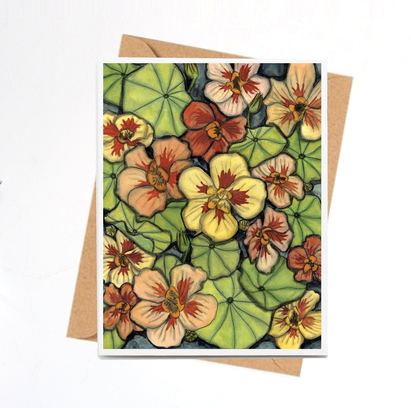 PinkPolish Design Note Cards "Nasturtium" Handmade Notecard