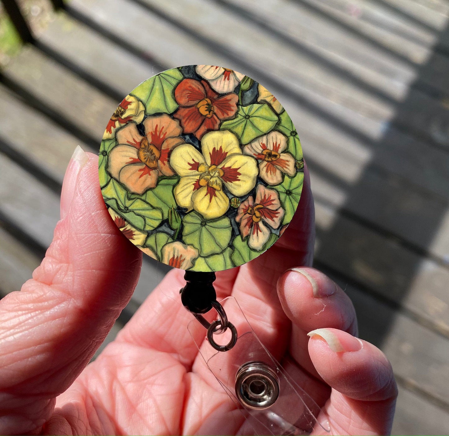 PinkPolish Design Badge Reels & Lanyards "Nasturtium" Retractable Badge Reel