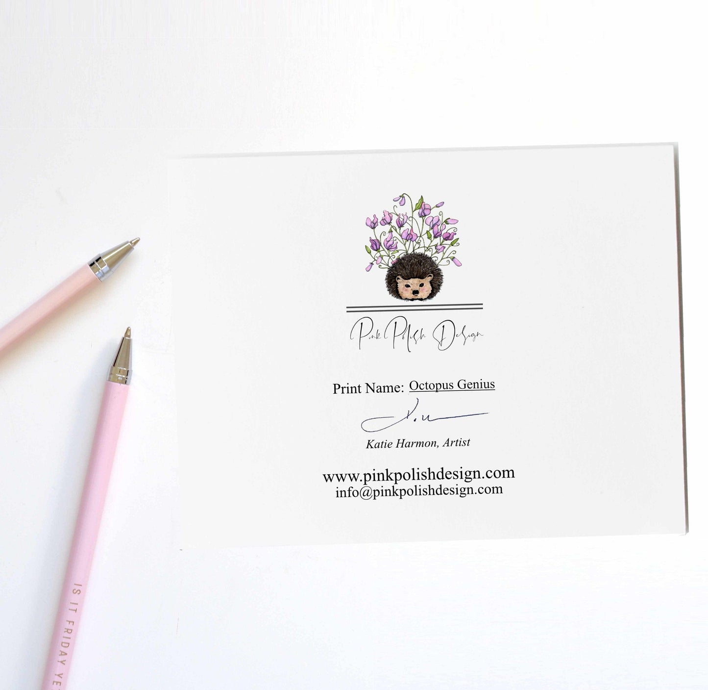 PinkPolish Design Note Cards "Octopus Genius" Handmade Notecard