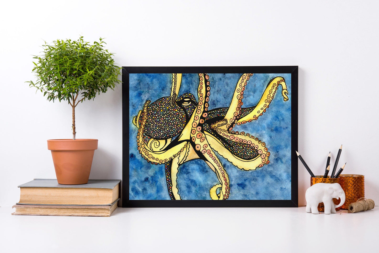 PinkPolish Design Art Prints "Octopus Genius" Watercolor Painting: Art Print