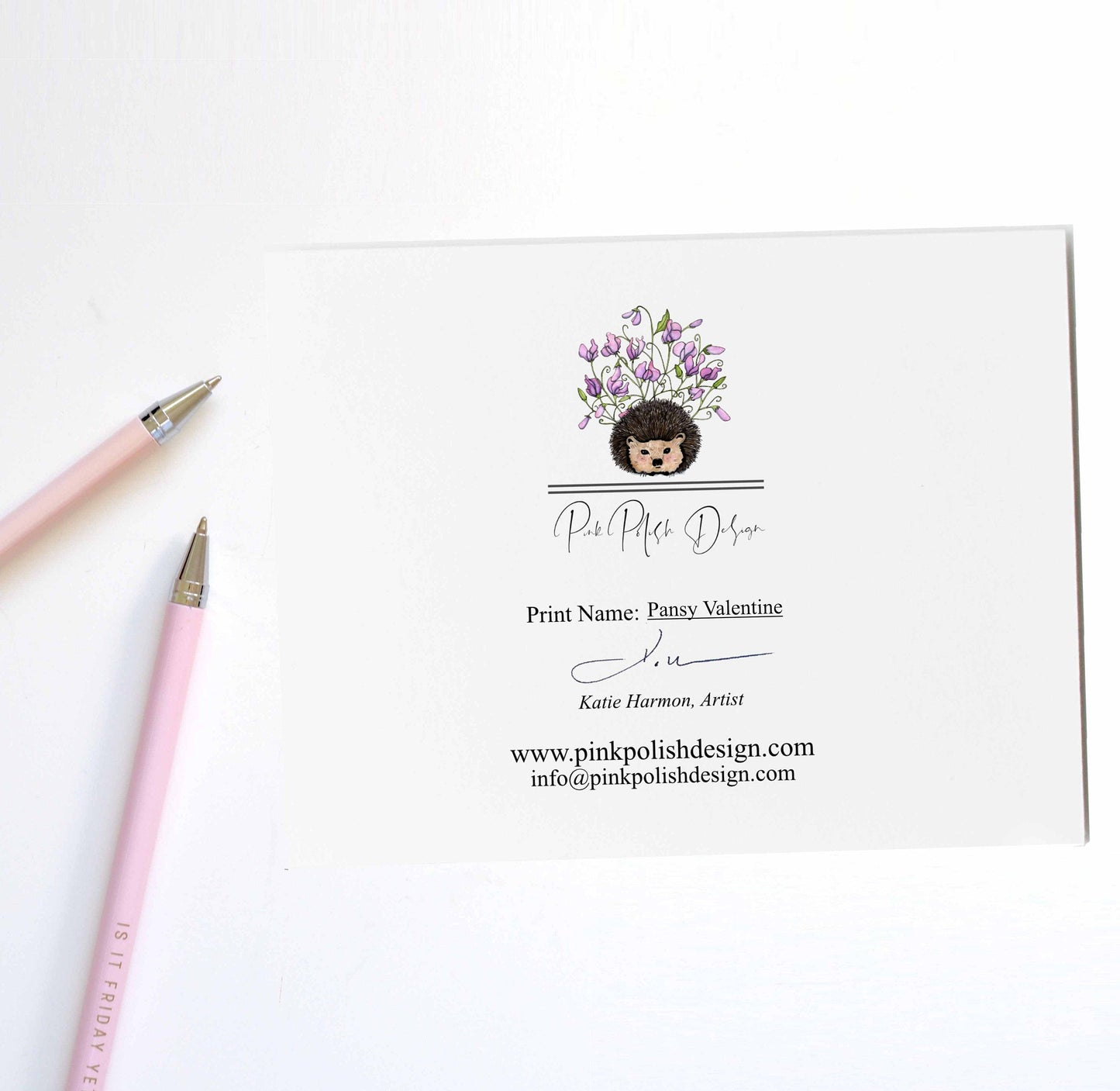 PinkPolish Design Note Cards "Pansy Valentine" Handmade Notecard