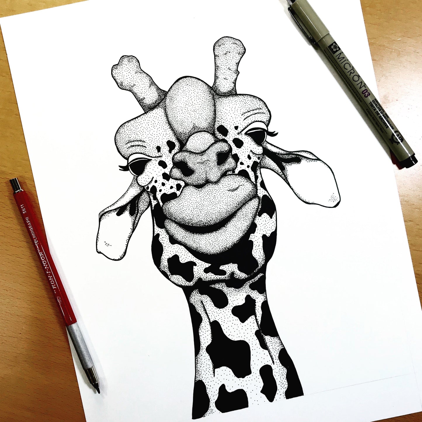 PinkPolish Design Original Art "Papa Giraffe" Funny Giraffe Inspired Original Ink Illustration