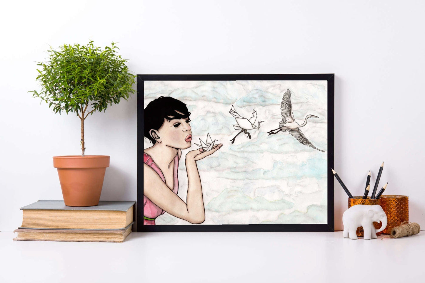 PinkPolish Design Art Prints "Paper Crane" Watercolor Painting: Art Print