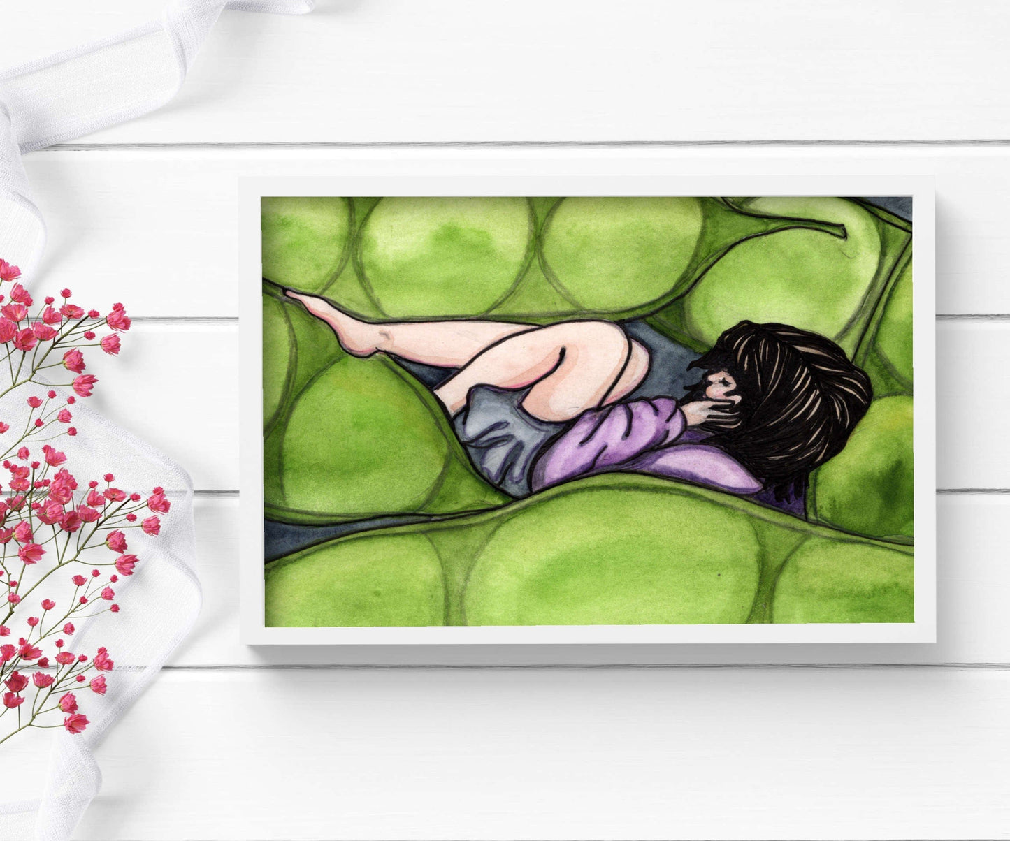 PinkPolish Design Art Prints "Pea in the Pod" Watercolor Painting: Art Print