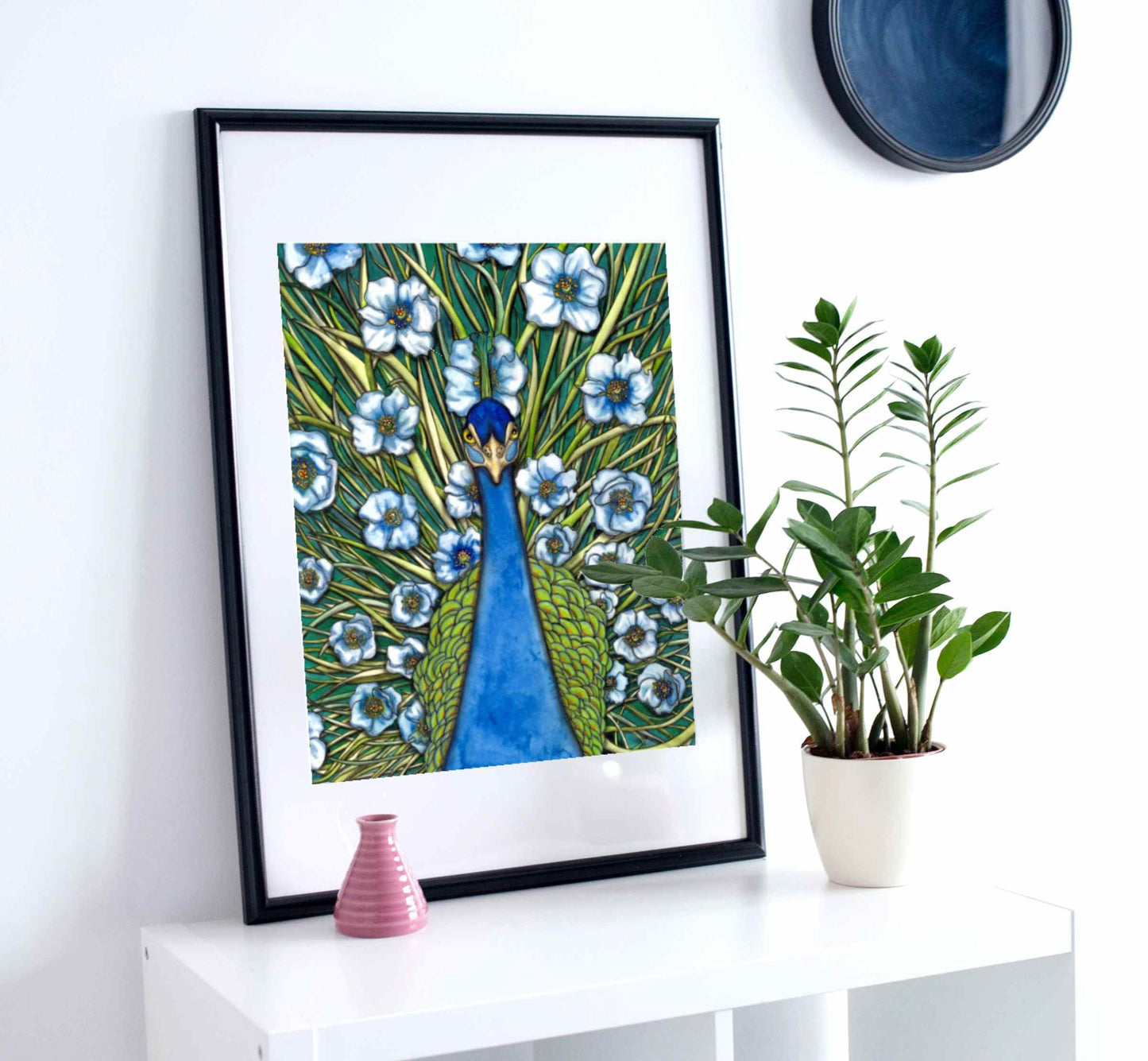 PinkPolish Design Art Prints 11"x14" "Peacock Fleur Grande" Watercolor Painting: Art Print