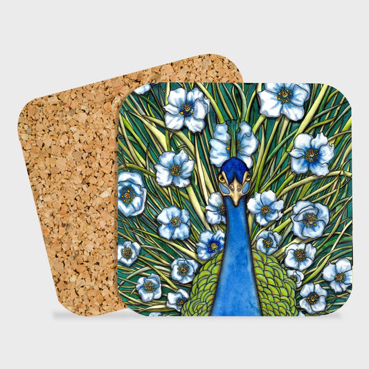 PinkPolish Design Coasters "Peacock Grande Fleur" Drink Coaster