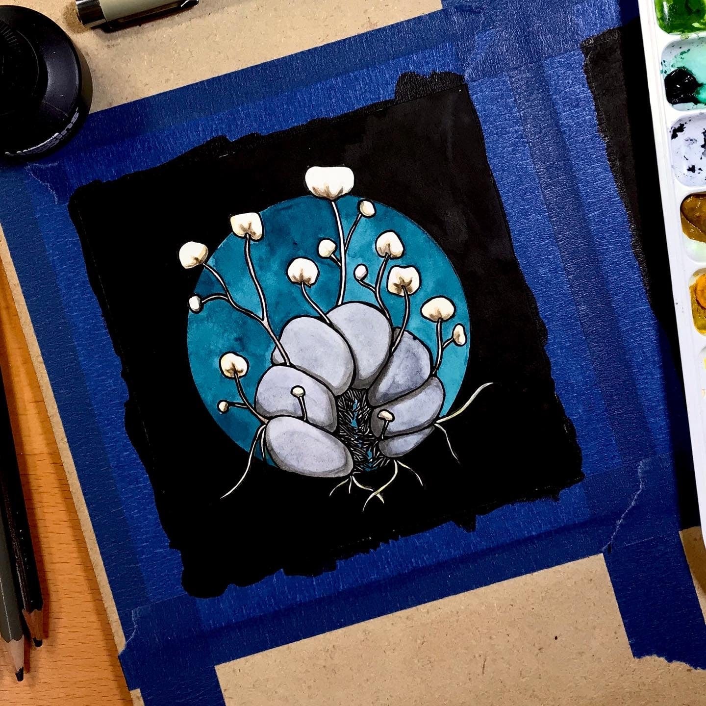 PinkPolish Design Original Art "Pill Bug Zombie" Original Watercolor & Ink Illustration