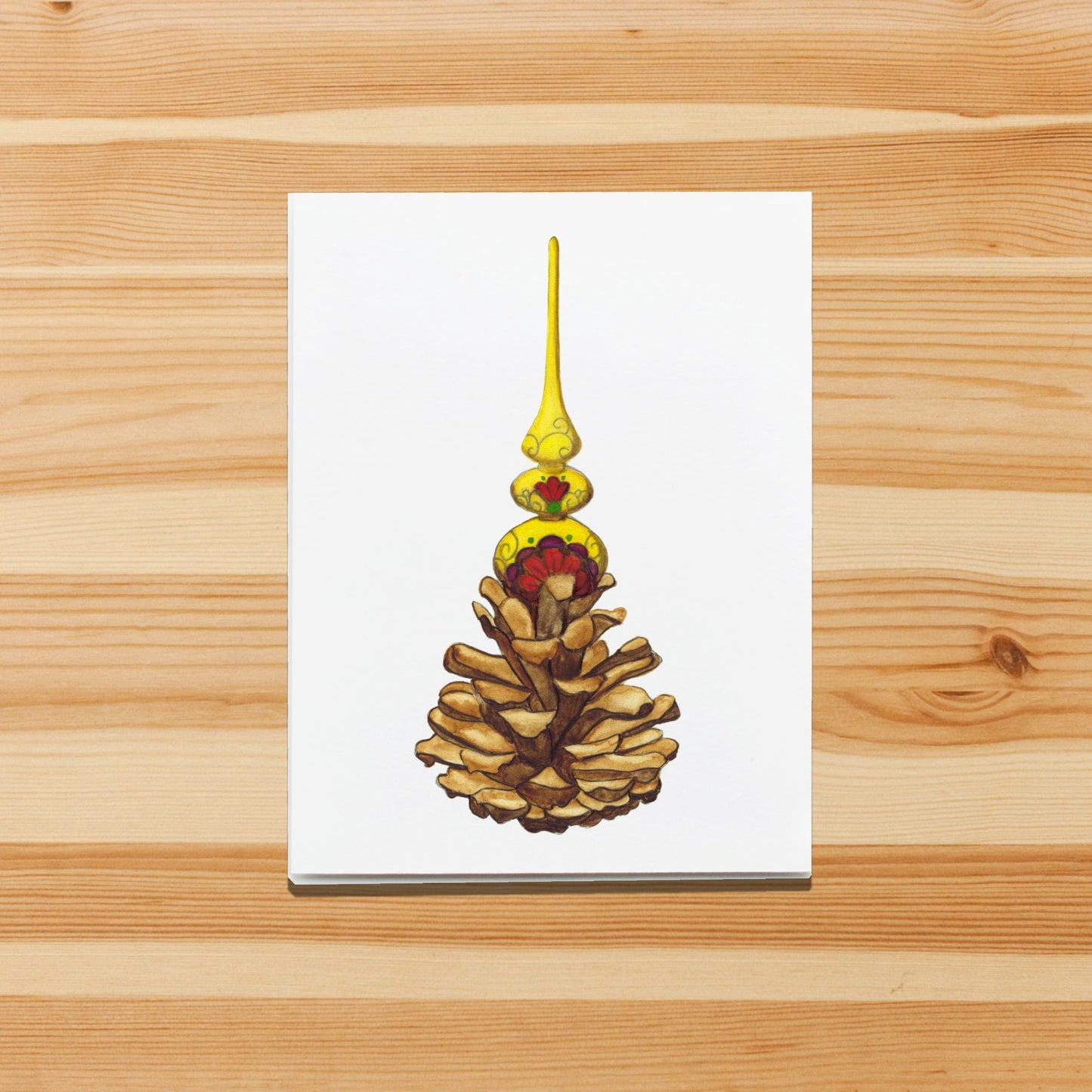 PinkPolish Design Note Cards "Pinecone Ornament" Handmade Notecard