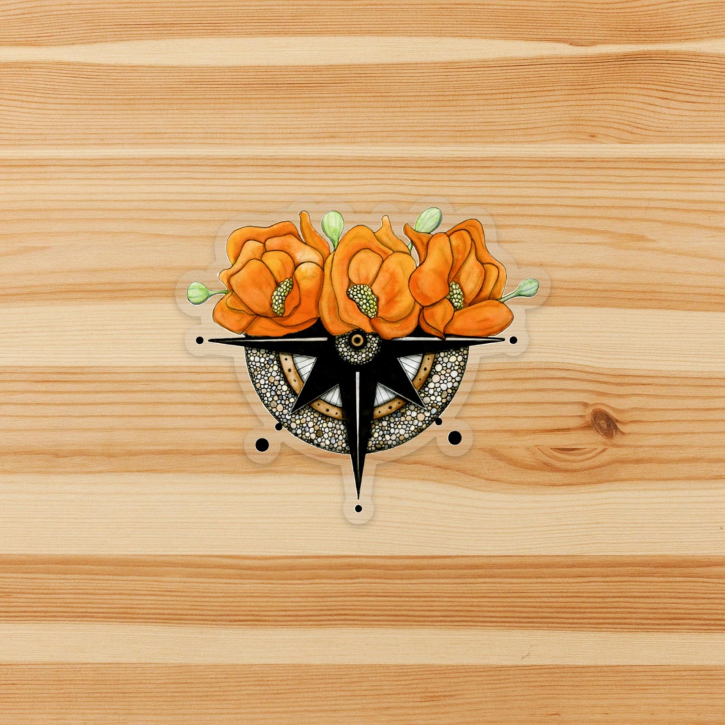 PinkPolish Design Stickers "Poppy Compass" Vinyl Die Cut Sticker