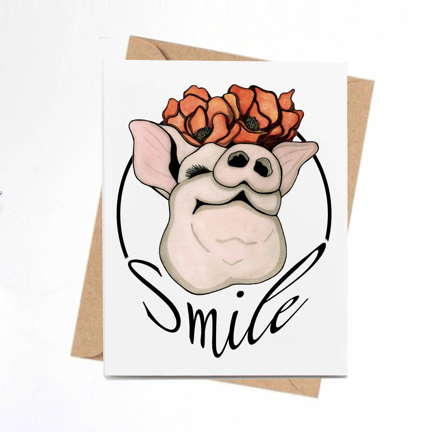 PinkPolish Design Note Cards "Poppy Pig" Handmade Notecard