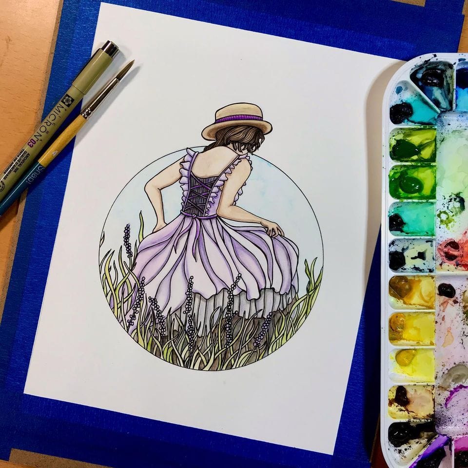 PinkPolish Design Original Art "Prairie" Nature Inspired Original Watercolor & Ink Illustration