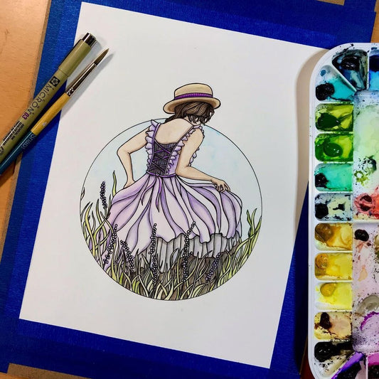 PinkPolish Design Original Art "Prairie" Nature Inspired Original Watercolor & Ink Illustration