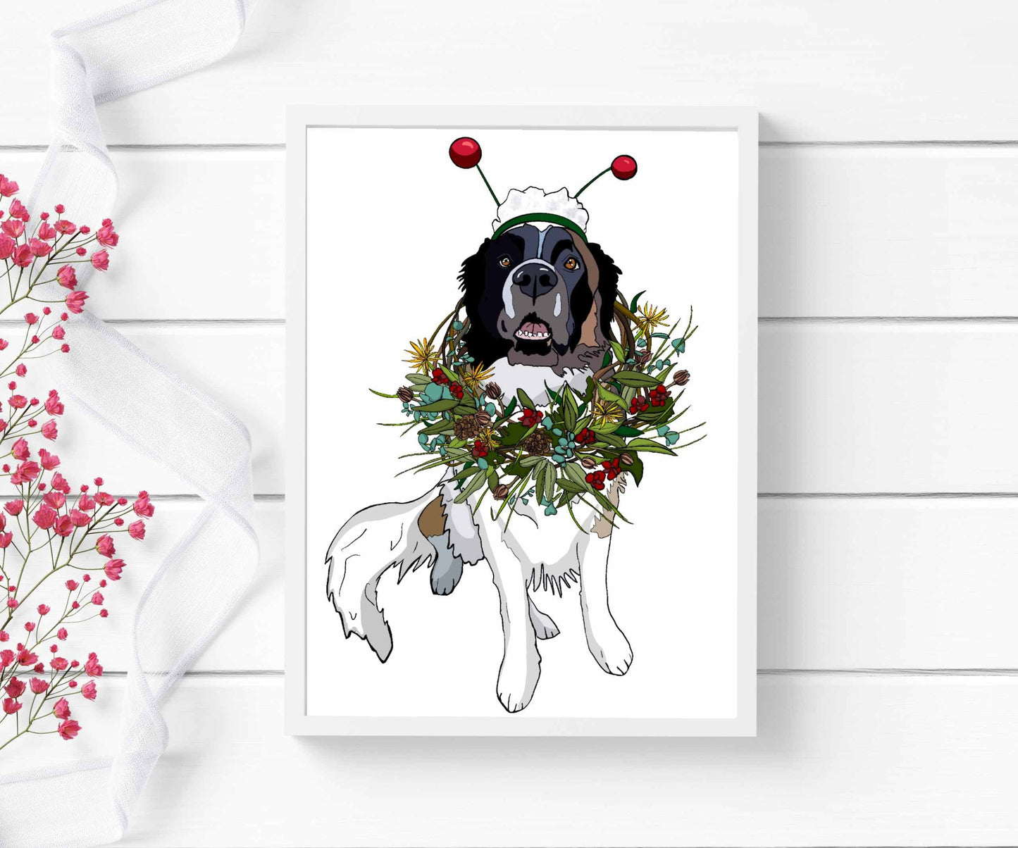 PinkPolish Design Art Prints 5"x7" "Puppy Wreath" Digital Painting: Art Print