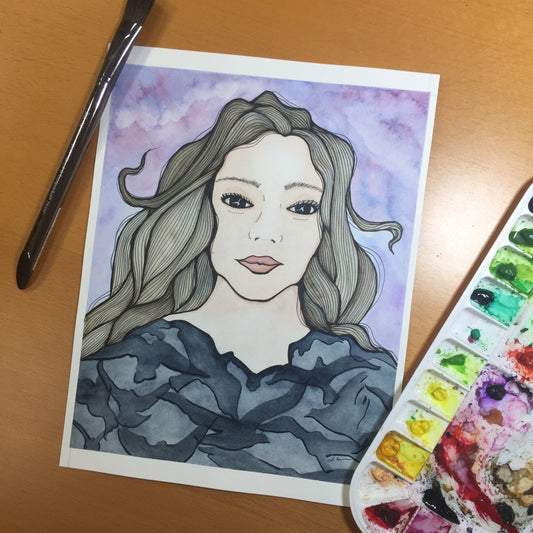 PinkPolish Design Original Art "Raven Cloak" Magic Inspired Original Watercolor & Ink Illustration