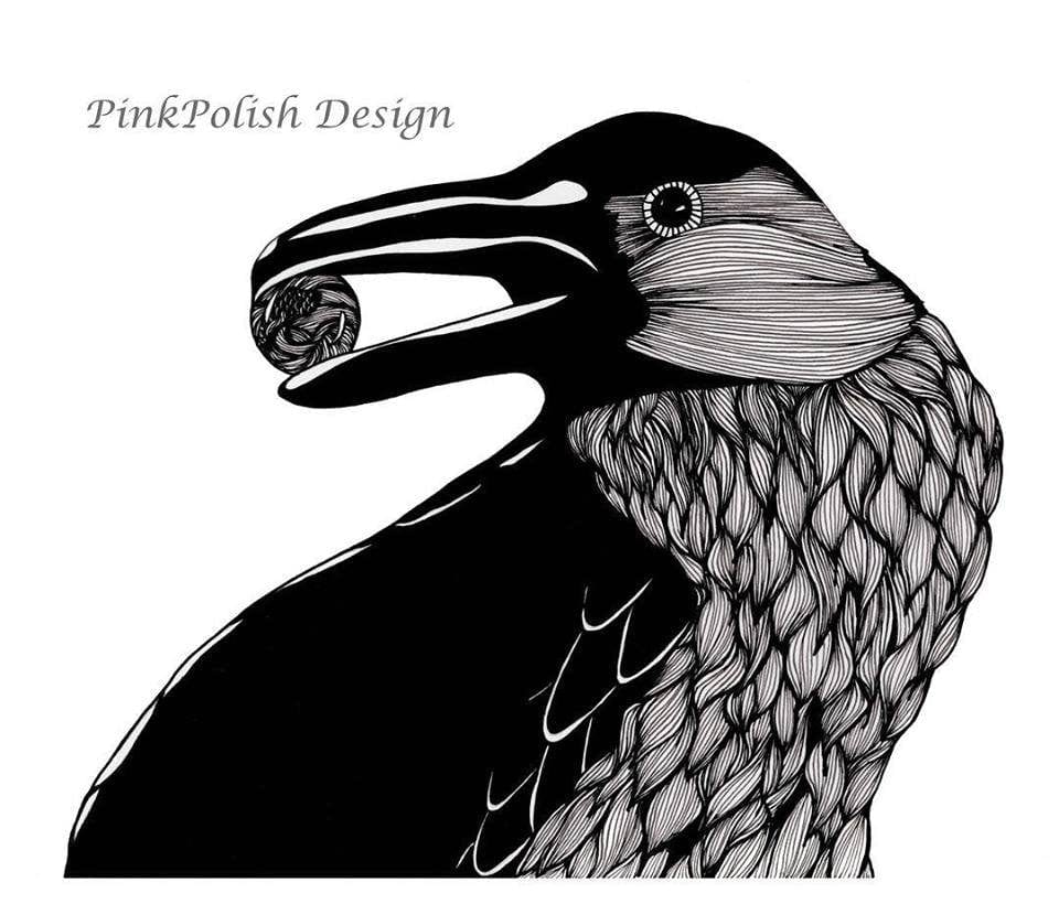 PinkPolish Design Art Prints "Raven" Ink Drawing: Art Print