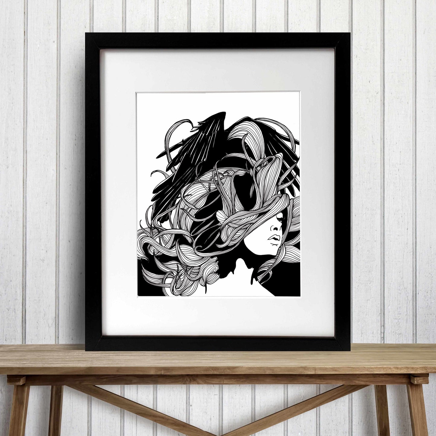 PinkPolish Design Art Prints "Raven" Ink Drawing: Art Print