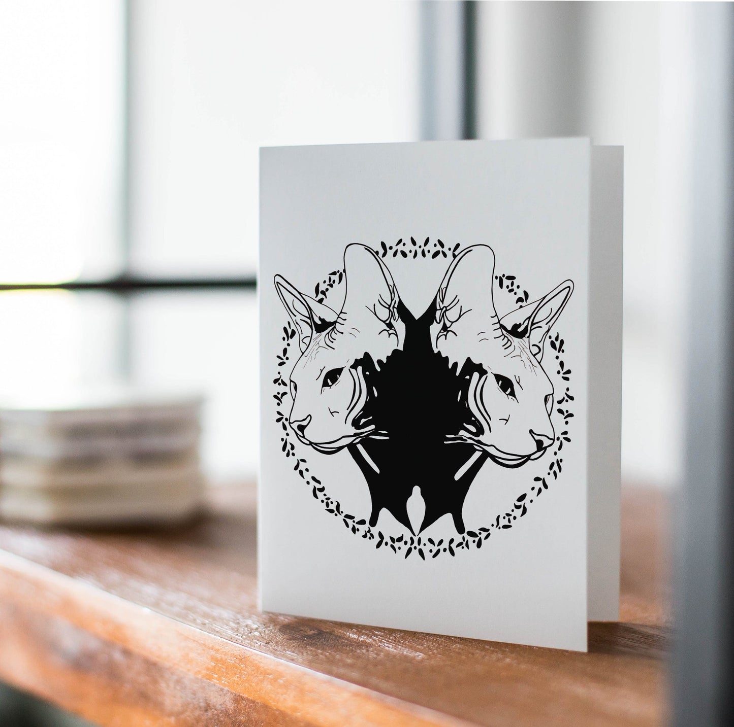 PinkPolish Design Note Cards "Rorschach Cats" Handmade Notecard