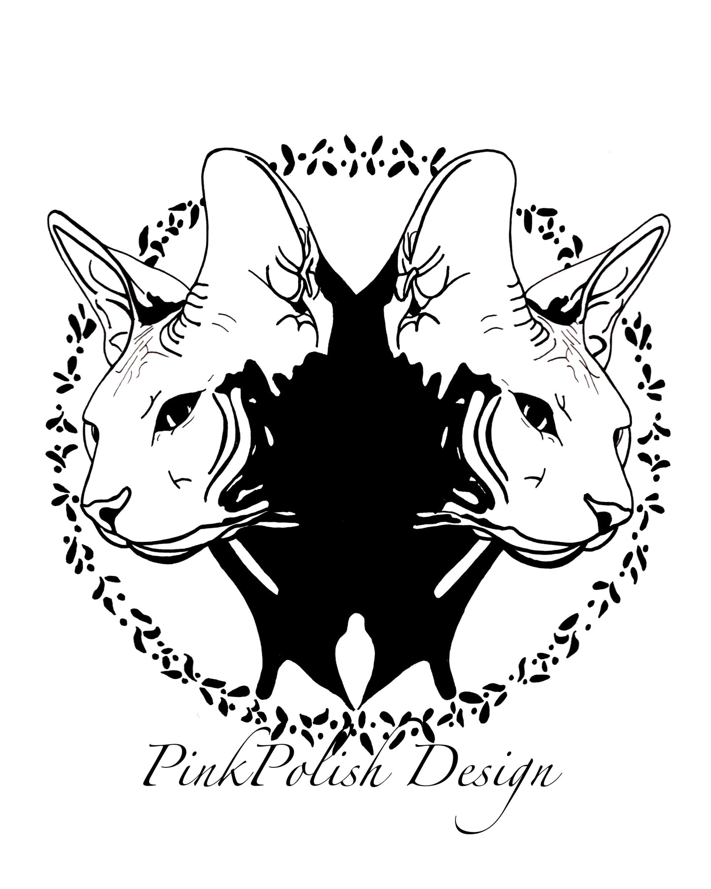 PinkPolish Design Art Prints "Rorschach Cats" Ink Drawing: Art Print