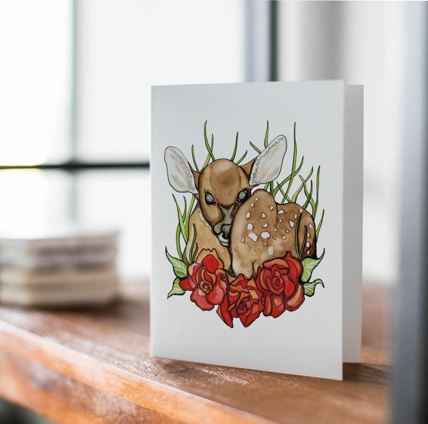 PinkPolish Design Note Cards "Rosie Deer" Handmade Notecard