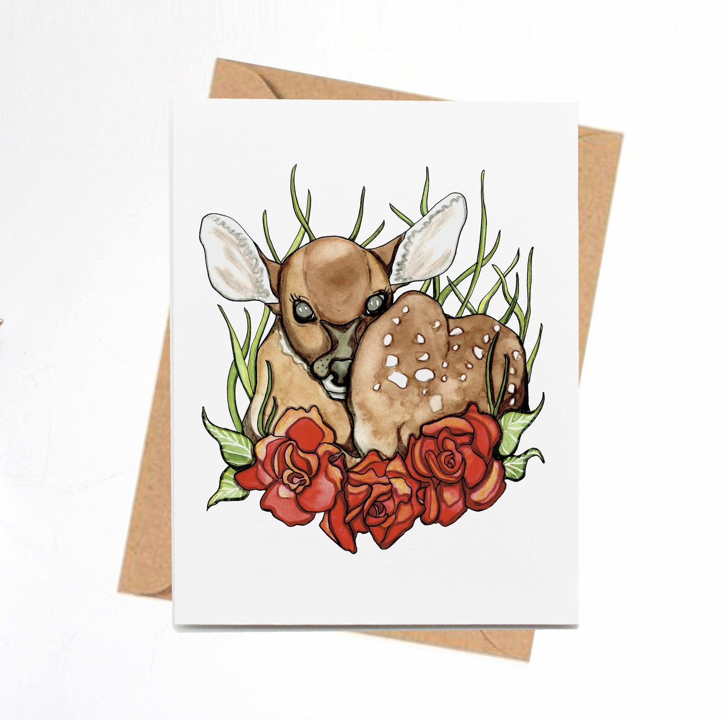 PinkPolish Design Note Cards "Rosie Deer" Handmade Notecard