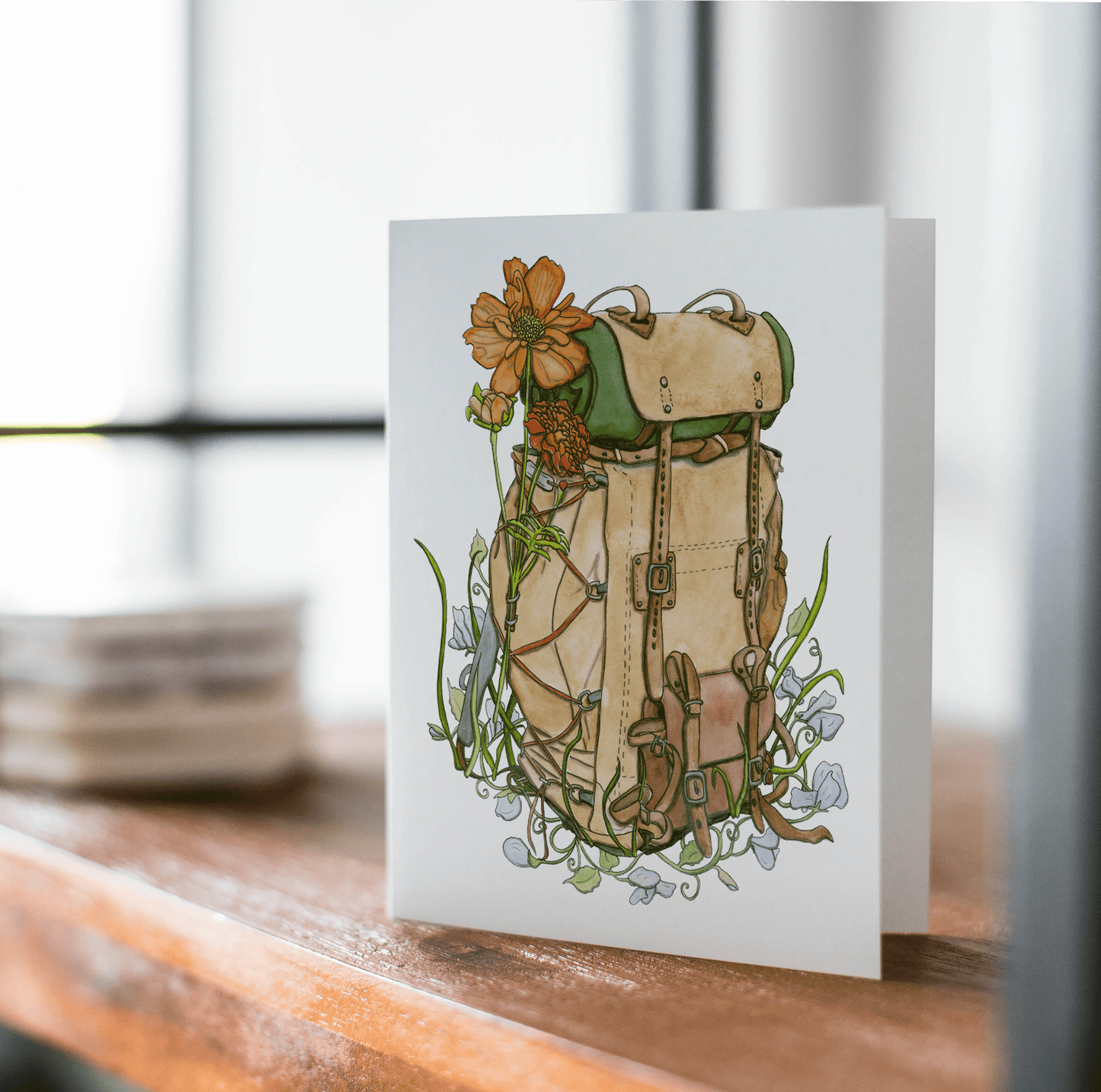 PinkPolish Design Note Cards "Rucksack of Blooms" Handmade Notecard