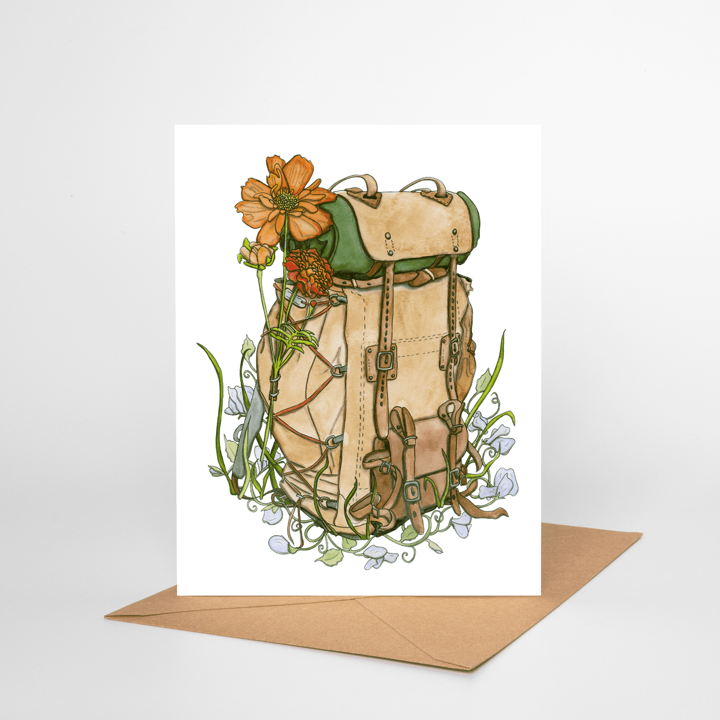 PinkPolish Design Note Cards "Rucksack of Blooms" Handmade Notecard
