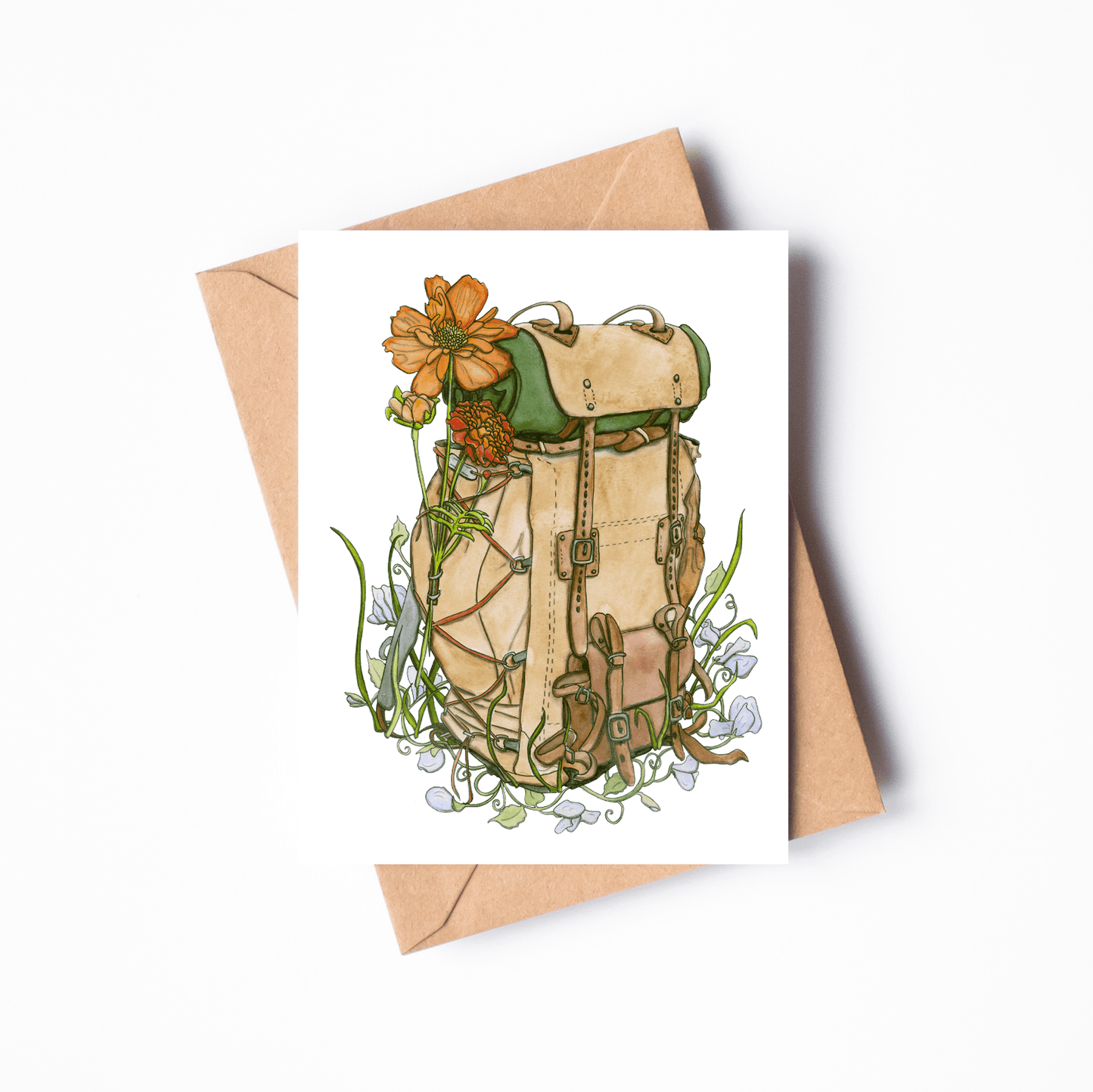 PinkPolish Design Note Cards "Rucksack of Blooms" Handmade Notecard
