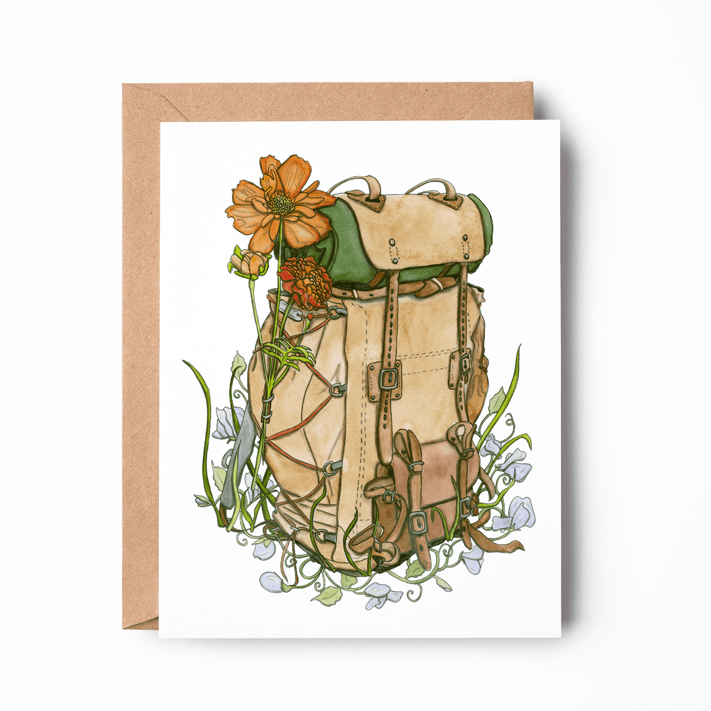 PinkPolish Design Note Cards "Rucksack of Blooms" Handmade Notecard
