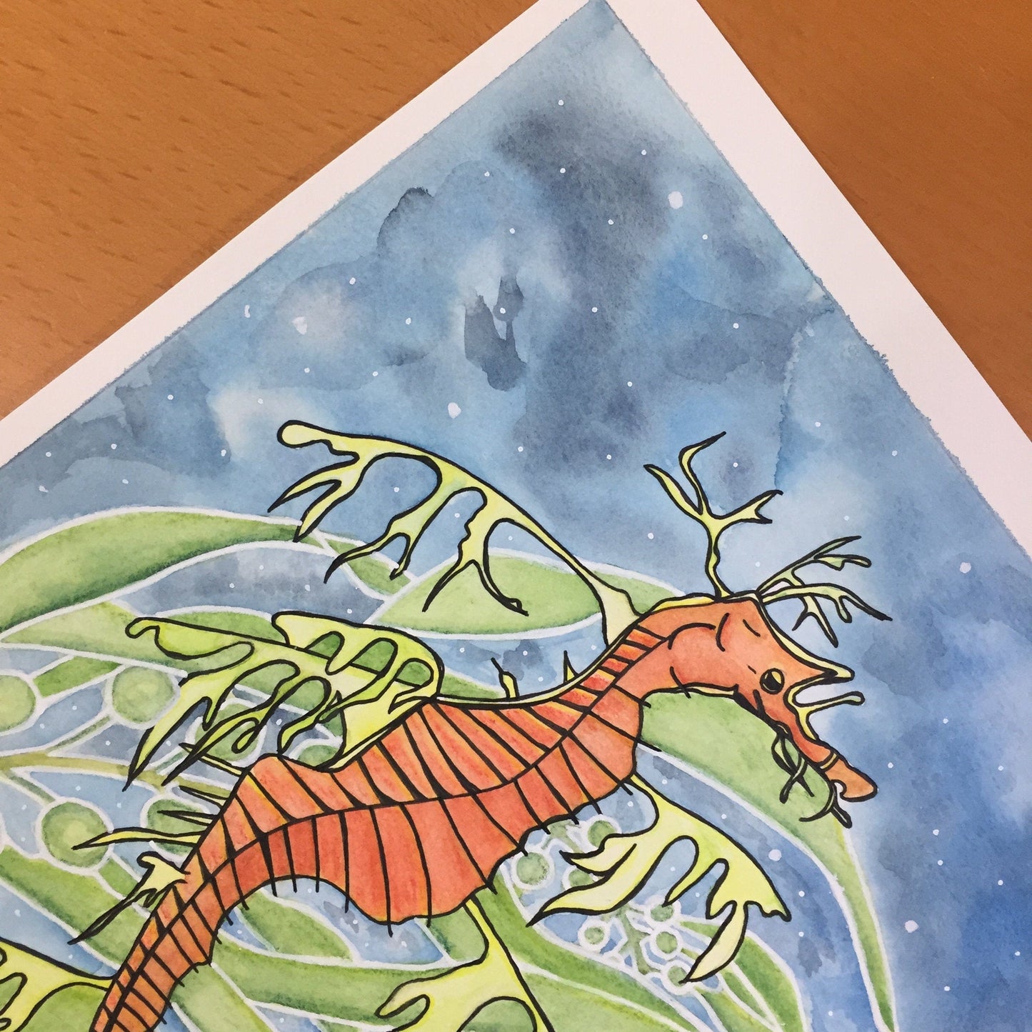 PinkPolish Design Original Art "Sea Dragon" Sea Horse Inspired Original Watercolor & Ink Illustration