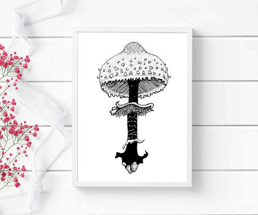 PinkPolish Design Art Prints "Shaggy Parasol Mushroom" Watercolor Painting: Art Print