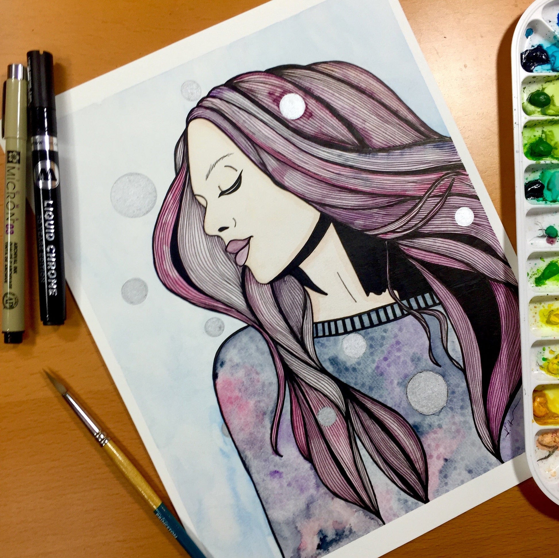 PinkPolish Design Original Art "Shake it Off" Framed Original Watercolor & Ink Illustration