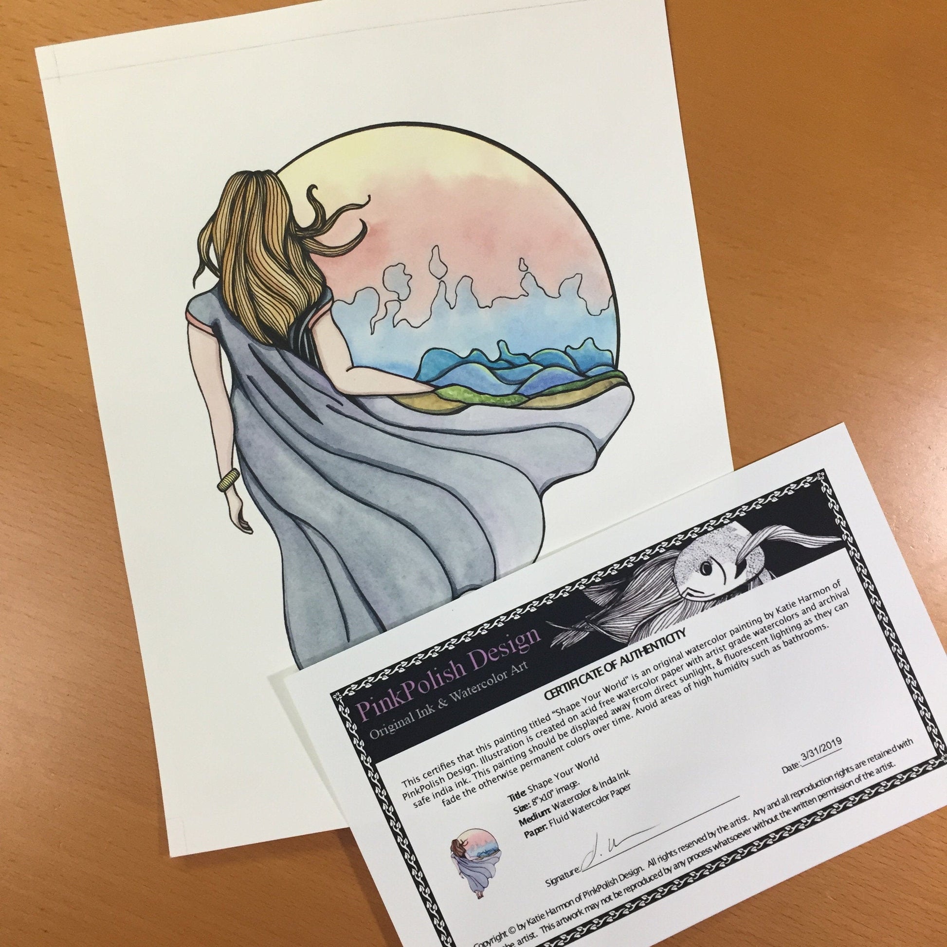 PinkPolish Design Original Art "Shape Your World" World Builder Inspired Original Watercolor & Ink Illustration