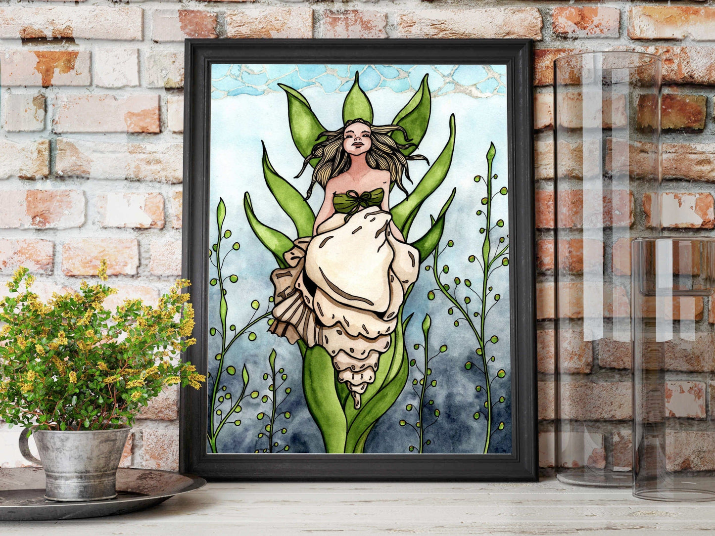 PinkPolish Design Art Prints "Shell Siren" Watercolor Painting: Art Print