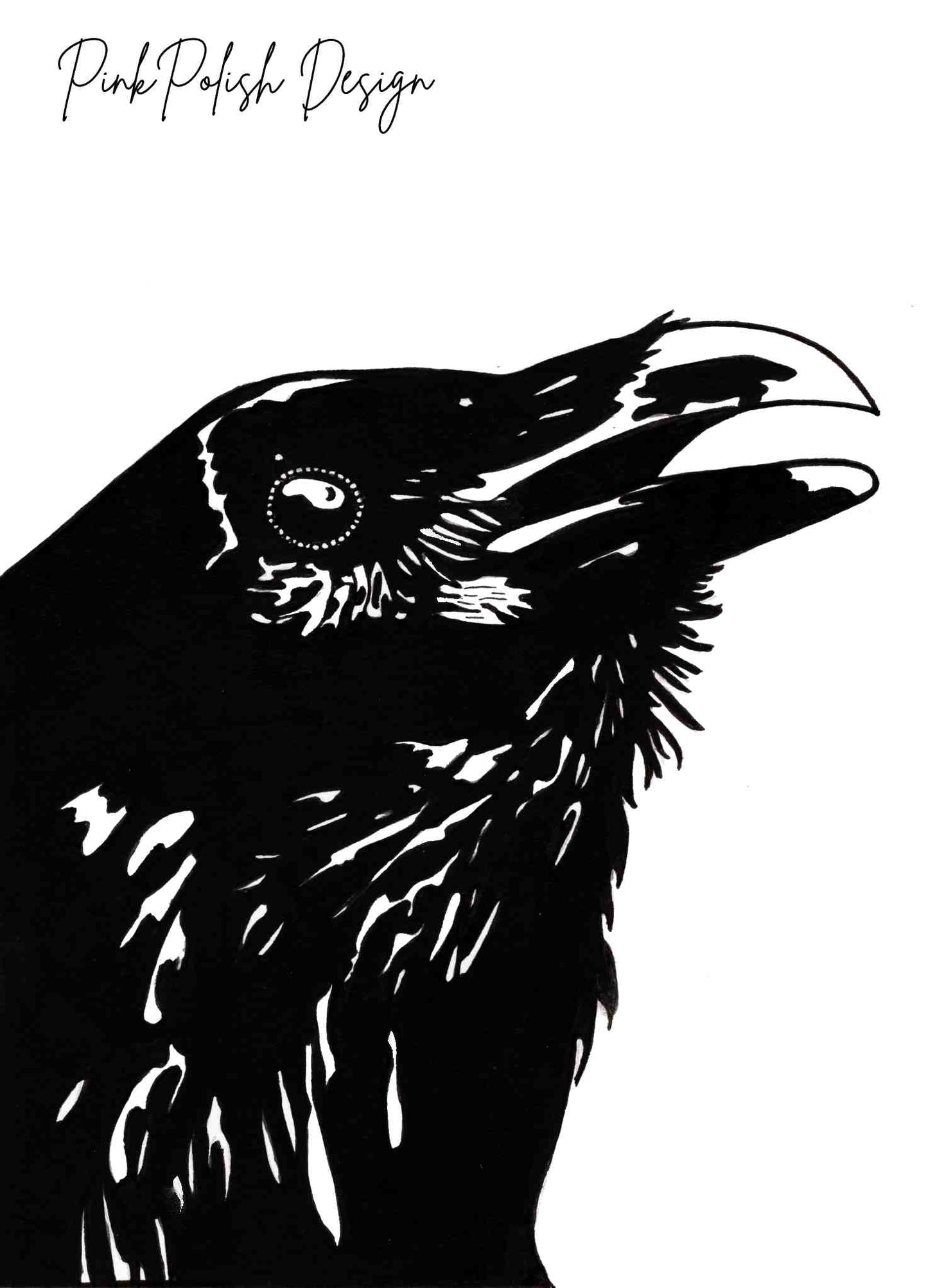 PinkPolish Design Art Prints "Shiny Eyed Corvid" Ink Drawing: Art Print
