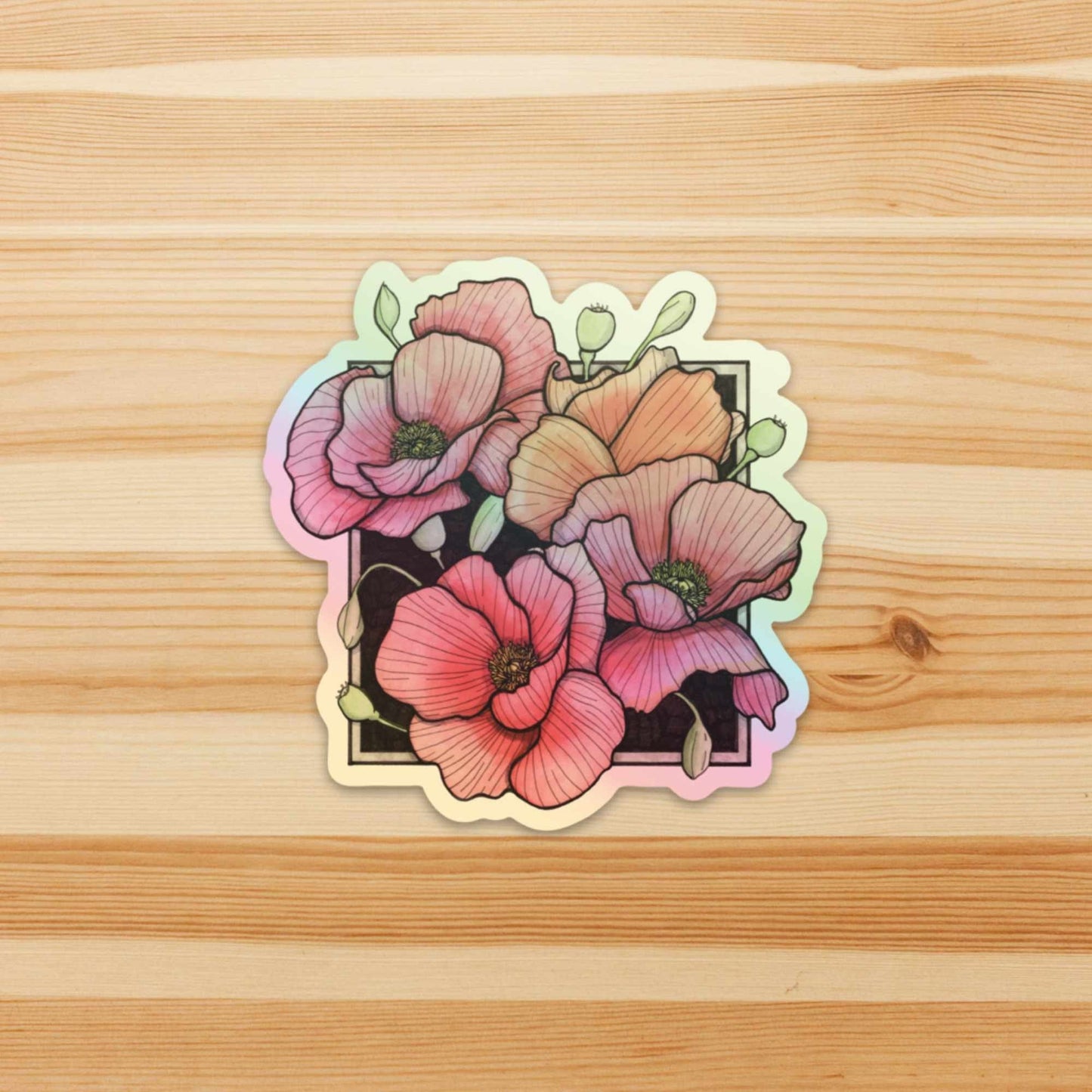 PinkPolish Design Stickers "Shiny Poppies" Holographic Vinyl Sticker
