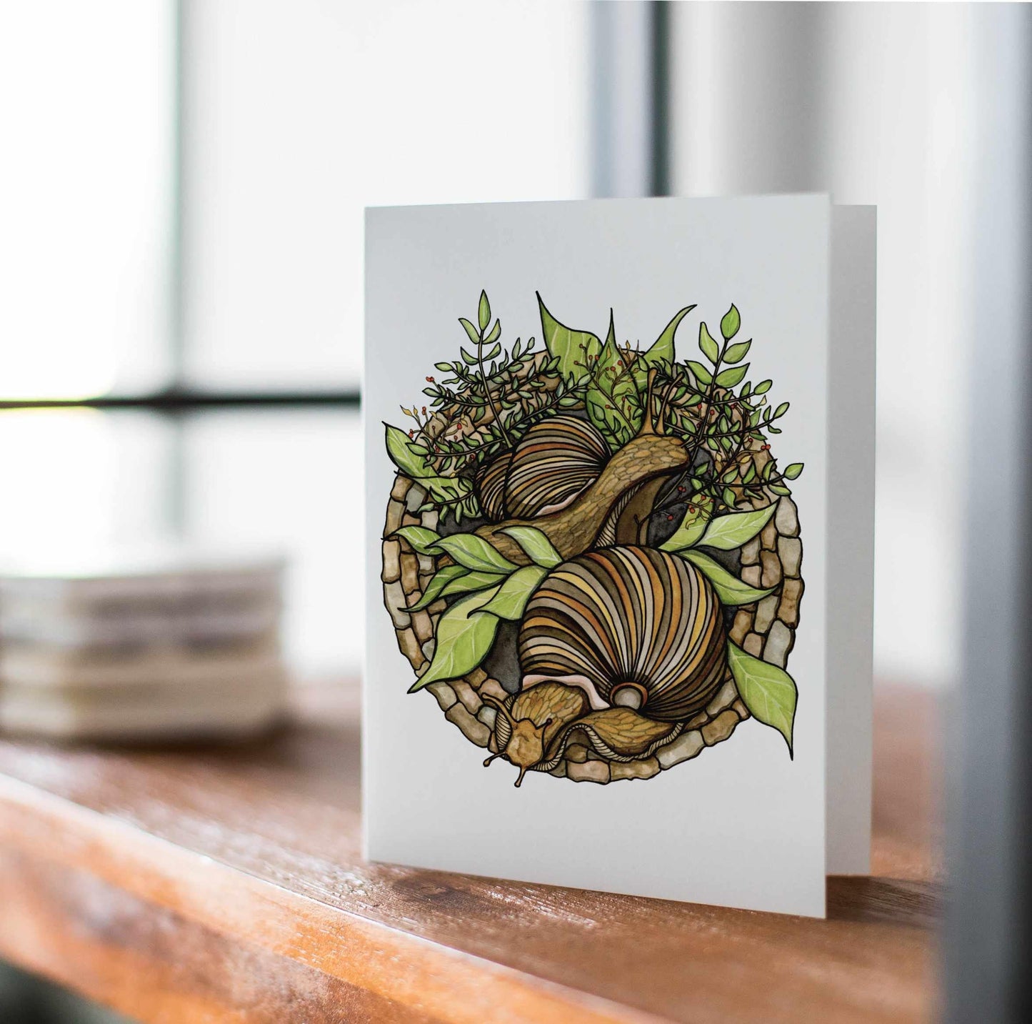 PinkPolish Design Note Cards "Snail Garden" Handmade Notecard