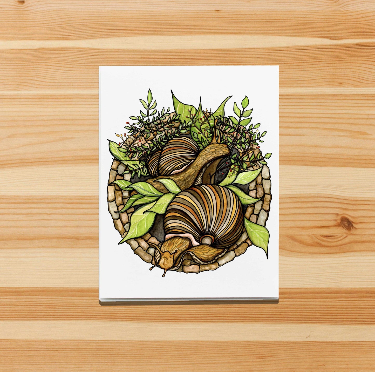 PinkPolish Design Note Cards "Snail Garden" Handmade Notecard