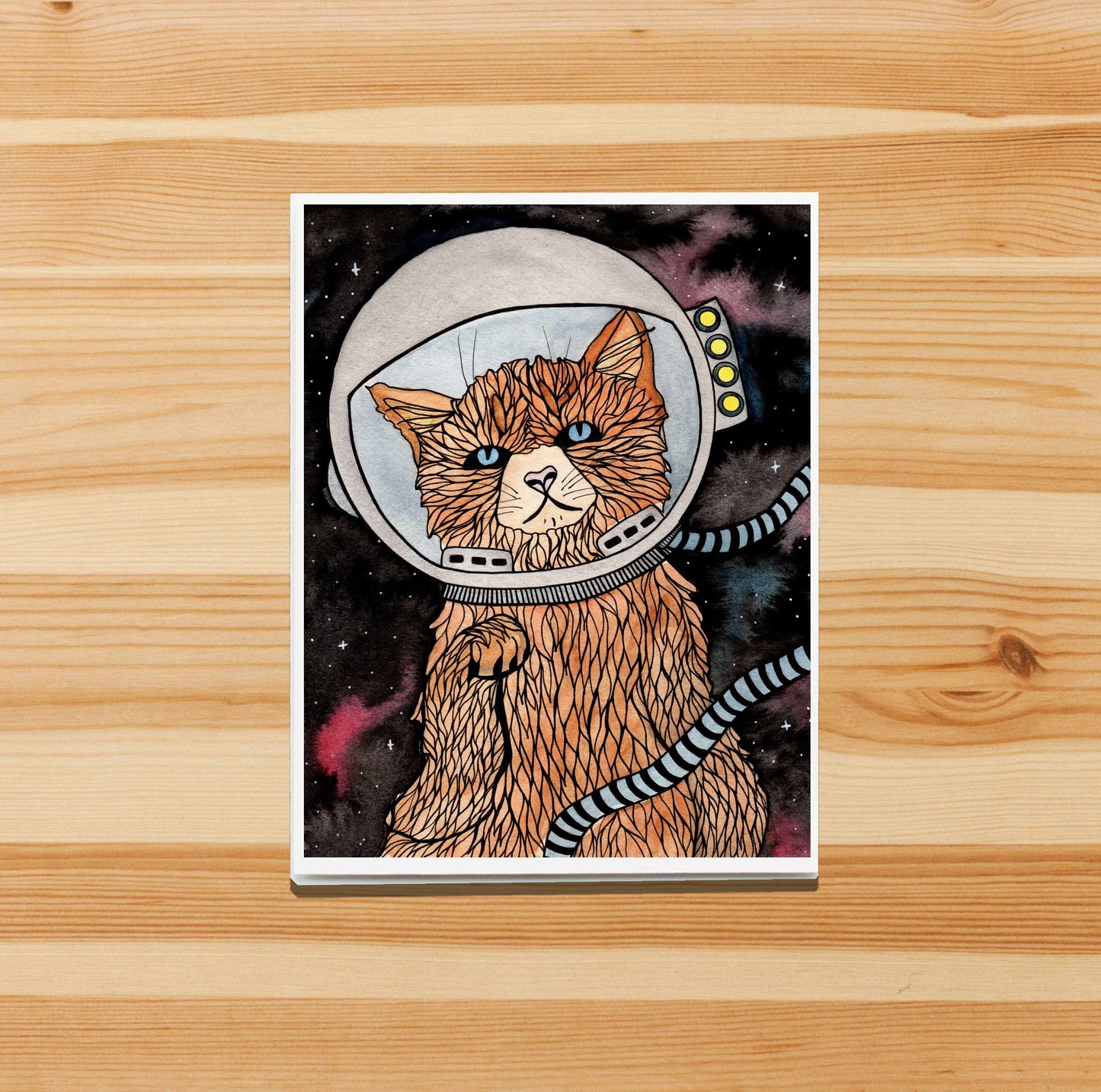 PinkPolish Design Note Cards "Space Kitty" Handmade Notecard