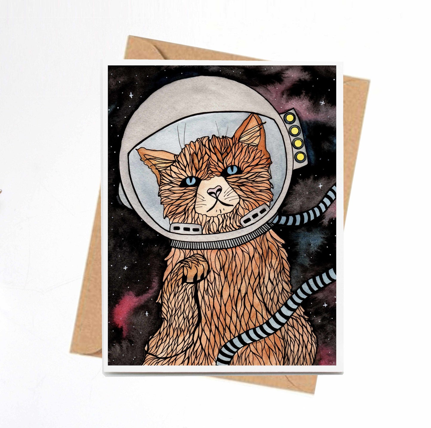 PinkPolish Design Note Cards "Space Kitty" Handmade Notecard