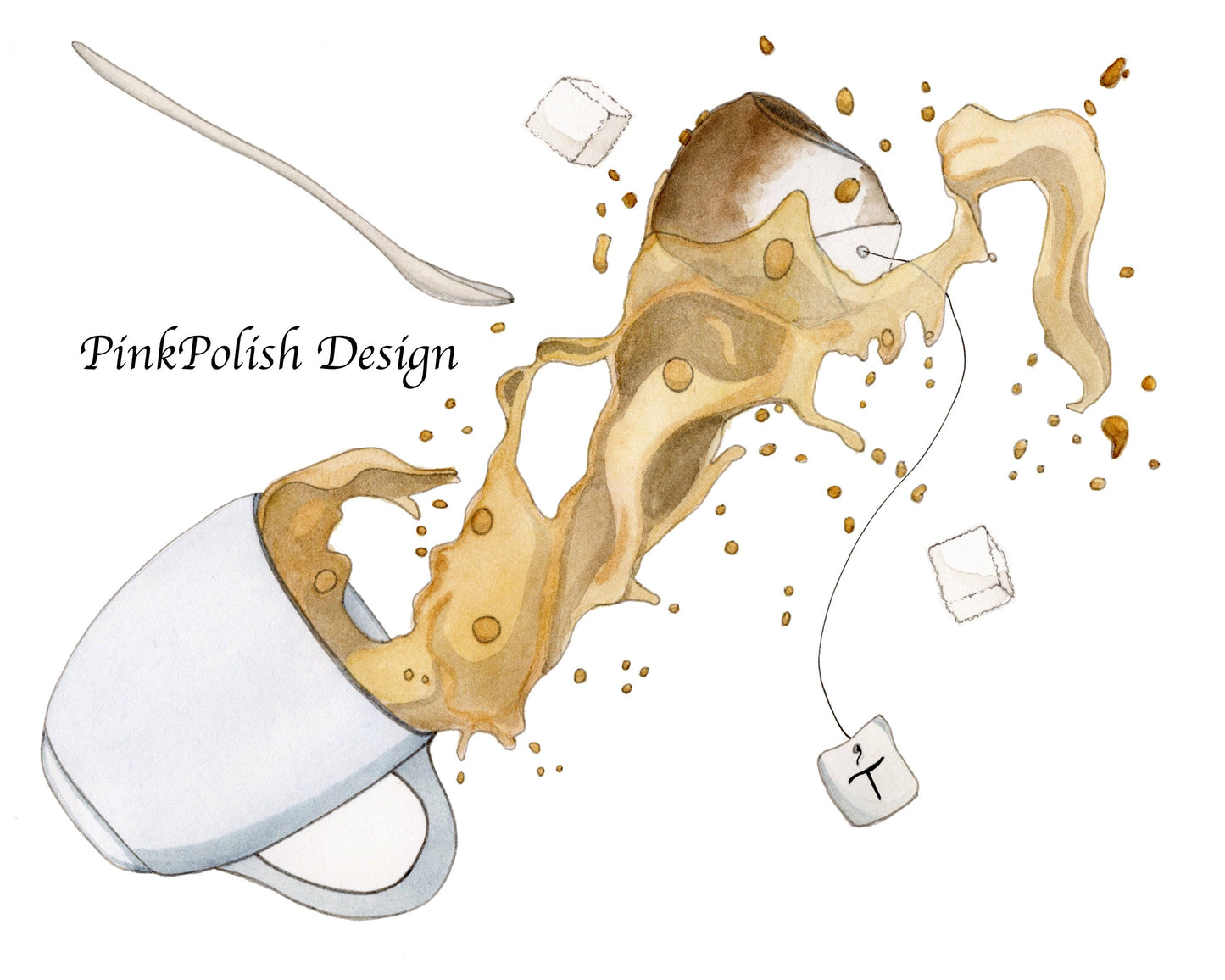 PinkPolish Design Art Prints "Spill the Tea" Watercolor Painting: Art Print