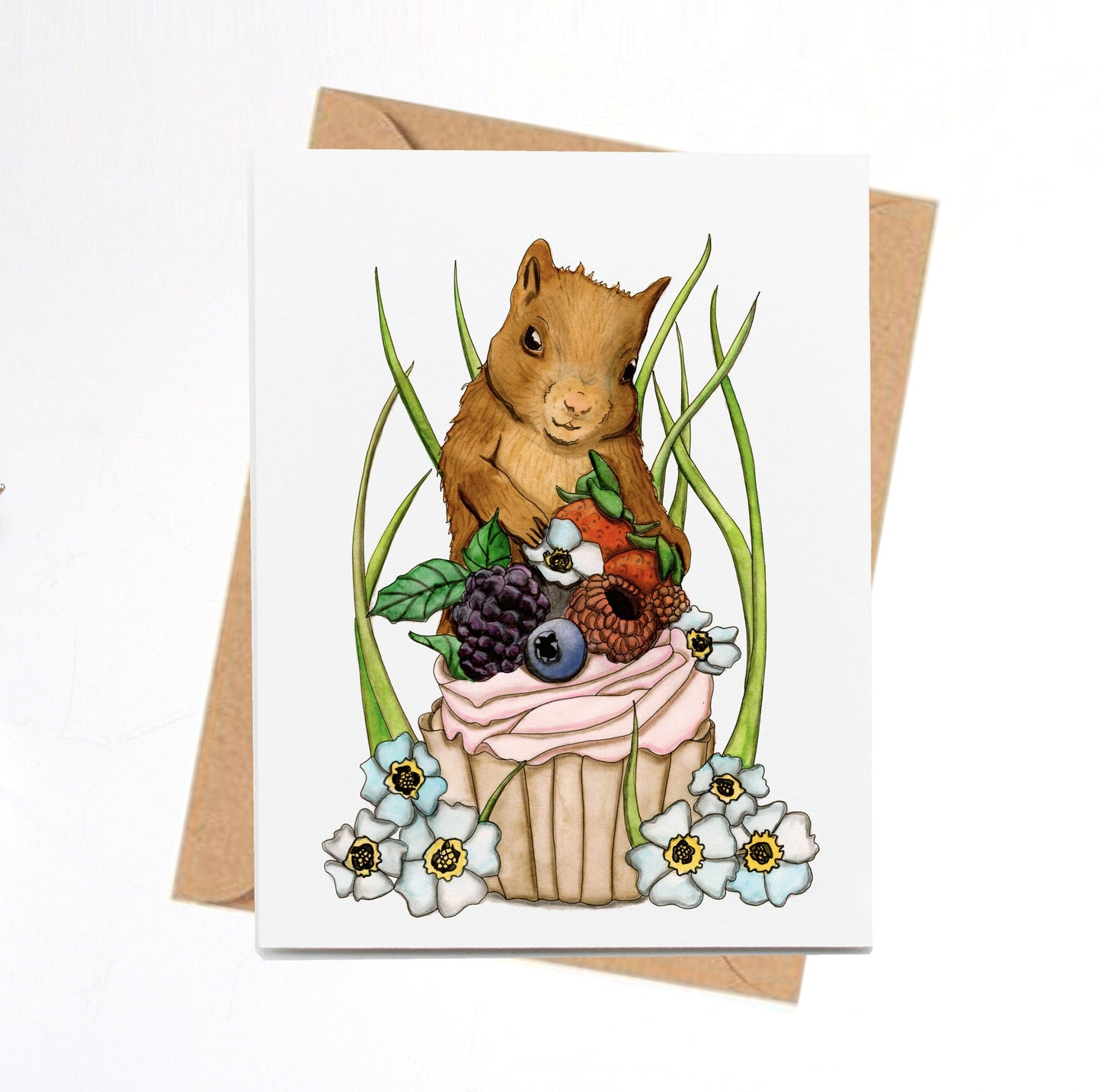 PinkPolish Design Note Cards "Squirrel Celebration" Handmade Notecard
