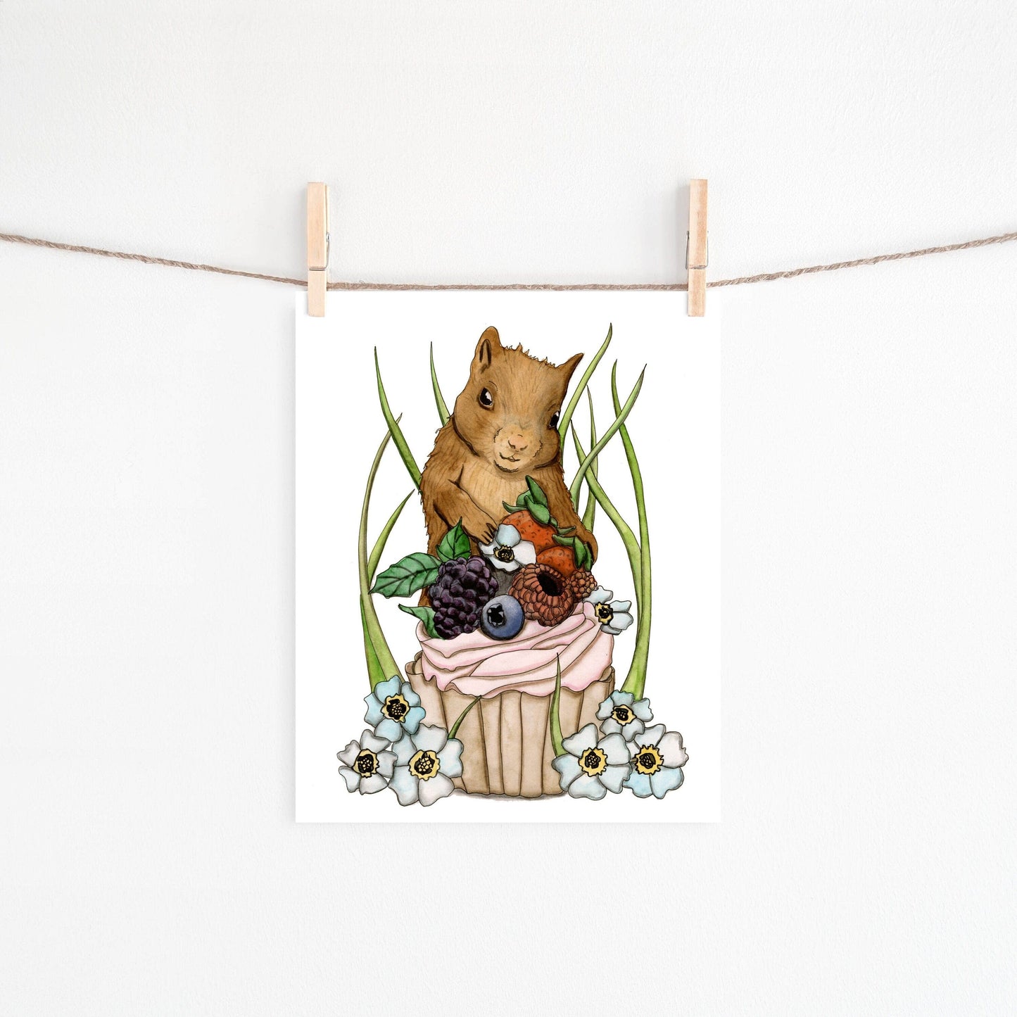 PinkPolish Design Art Prints "Squirrel Celebration" Watercolor Painting: Art Print