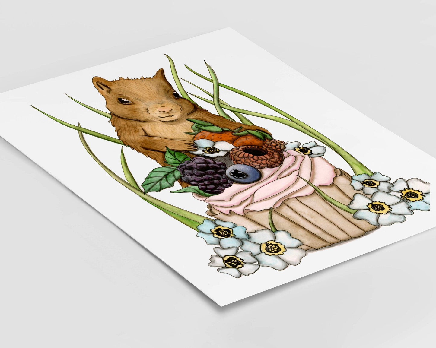 PinkPolish Design Art Prints "Squirrel Celebration" Watercolor Painting: Art Print